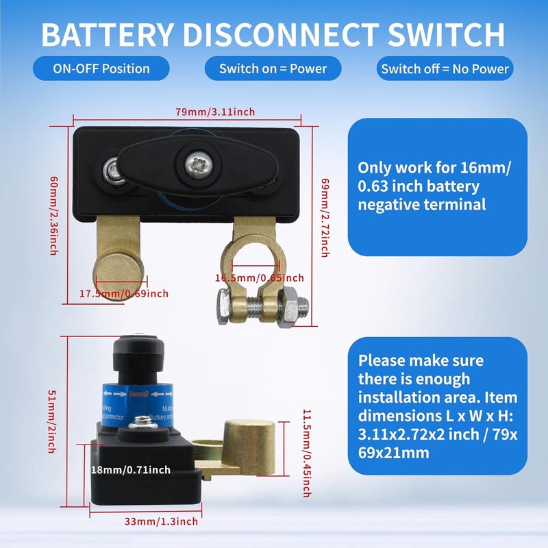 ZmingTek Car Battery Disconnect Switch 12v 24v Heavy Duty Battery Kill Switch Battery Isolator Power Cut Off Switches Battery Shut Off for Preventing Battery Drain of RV Truck Marine Boat (2pcs L-Shaped) - Image 2